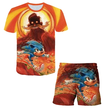 Bērniem Sonic Uzvalks 3D Iespiests T-Krekls, Šorti Komplekts Zēniem/Meitenēm Multiplikācijas filmu Topi, t-veida Apģērbu Atdzist Vasaras Bērnu Īsām Piedurknēm Komplekti