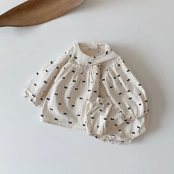 Bērnu Apģērbs Bērnu bodysuit Bikses Kopa 2021. Gada Pavasarī Baby Girl divdaļīga Polka Dot garām piedurknēm Bērnu Trīsstūris bodysuit