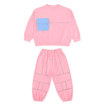 Bērnu Apģērbu Komplekti Pavasara Toddler Meitenes Atstarojošs garām Piedurknēm Krekls Topi+Casual Bikses Bērniem Sporta Kokvilnas Drēbes Uzvalku
