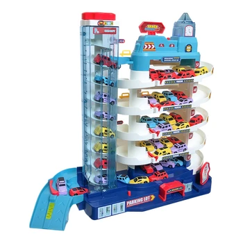 Bērnu autostāvvieta ēkas daudzstāvu electric lifts dzelzceļa automašīnu izlauzties cauri big adventure puzzle rotaļlietas home