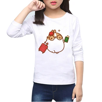 Bērnu Meitene ar garām Piedurknēm Topi bērni Cute Topi, t-veida Cute Dzīvnieku Kawaii Molang Trušu Dizaina T krekls Piupiu Z53-1