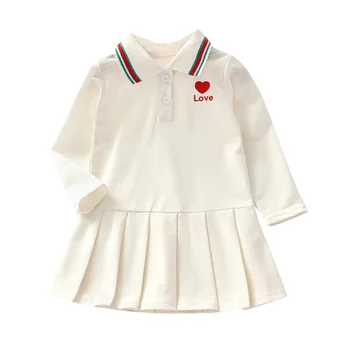 Bērnu Meiteņu Drēbes, 2-7T Rudens Koledžas Stila Atloks Princese Gadījuma tīrtoņa Krāsu Salds garām Piedurknēm Kleita