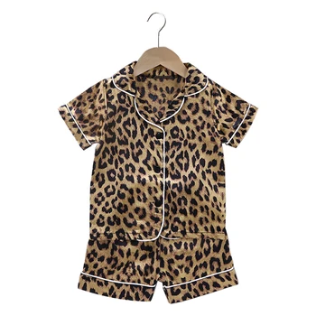 Bērnu Pidžamas Zēniem, Meitenēm Ledus Zīda Leopard Sleepwear bērniem Vasarā gaisa Conditionin Lāču Drukāšanas Bērniem Tērps Īsais tops+ patns