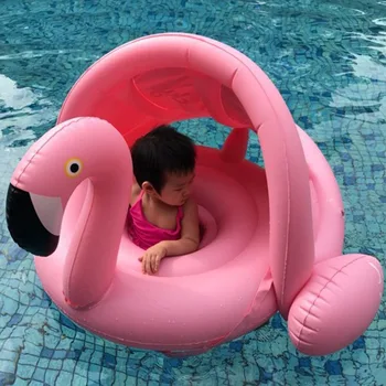 Bērnu Piepūšamās Flamingo Gulbis Baseinu Peldēt ar Saulessargs Braukt-Par Peldēšanu Gredzenu Droša Sēdekļa Ūdens Rotaļlietas, Zīdaiņu Apli Mazulim 0-4T