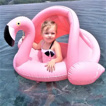 Bērnu Piepūšamās Flamingo Gulbis Baseinu Peldēt ar Saulessargs Braukt-Par Peldēšanu Gredzenu Droša Sēdekļa Ūdens Rotaļlietas, Zīdaiņu Apli Mazulim 0-4T