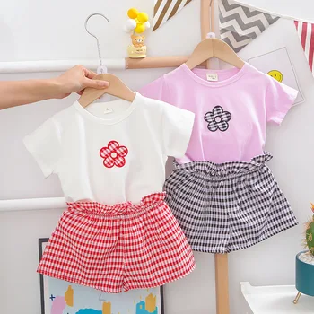 Bērnu Pleds Meiteņu Drēbes Toddler Meitene Apģērbs Uzstādīt Ziedu Īsām Piedurknēm + Svītrainas Bikses Bērniem Kostīmu Bērnu Apģērbu Komplekti