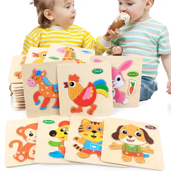 Bērnu Rotaļlietas, Koka Puzzle Cartoon Animal/Satiksmes Izlūkošanas Jigsaw Puzzle Rotaļlietas Agri Izglītojošas Rotaļlietas Bērniem Bērniem Dāvanas