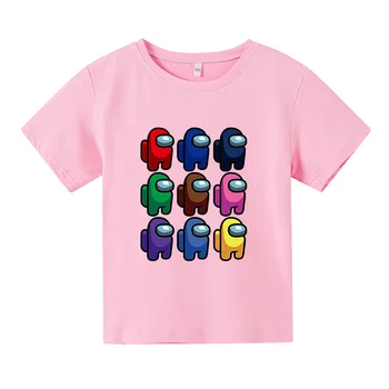 Bērnu t-kreklu apdruka, starp mums jautri apģērbi meitenēm zēnu kostīmi bērniem 2021. gada vasaras topi tautas spēles, bērnu drēbes, bērnu t