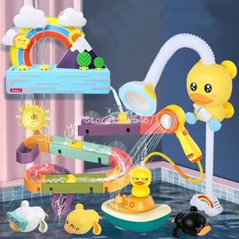 Bērnu Vannas Rotaļlietas Elektriskās Gaismas Up Varavīksnes Dušas Cauruļvadu Dzeltenās Pīles Slaidu Dziesmas Vannas istaba Izglītības Ūdens Spēles Rotaļlietas Bērniem