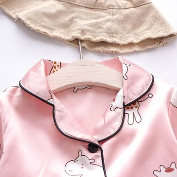 Bērnu zēniem meitenēm pidžamas Vasarā ir Gaisa kondicionētājs, apģērbu Karikatūra izdrukāt zēni meitenes tērps Ledus Zīda īsām piedurknēm Top+bikses Audums