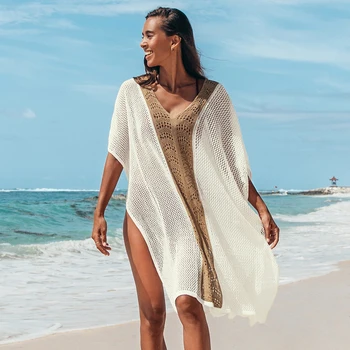 Bēša Kvadrātveida Linuma Acs Uz Augšu, Sieviete Sexy Peldkostīms Pusē Sadalīt Kaftan Tunika Beach Mini Kleita 2021. Gada Vasaras Kleita Beachwear