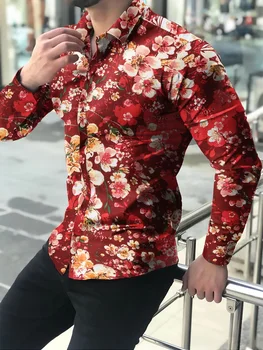 Camisas florales de manga larga de Otoño de 2021 para hombres camisas estampadas con flores de corte delgado para hombres cam