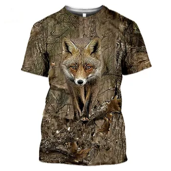 Camo Medību Dzīvniekiem Fox 3D T-krekls Vasaras Gadījuma Vīriešu t krekli Modes Streetwear Sieviešu Džemperis ar Īsām piedurknēm t-veida Topi