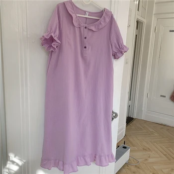 CBAFU tīra marles kokvilnas elpojoši sieviešu nightgowns peter pan apkakli, īsām piedurknēm vasaras nakts kleita sleepwear 8 krāsu N033