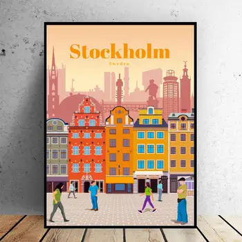 Ceļojumu uz Stokholmu Audekls Ceļojumu plakātu Sienas Art Attēlus viesistaba, Mājas Dekoru, Bez Rāmja