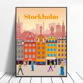 Ceļojumu uz Stokholmu Audekls Ceļojumu plakātu Sienas Art Attēlus viesistaba, Mājas Dekoru, Bez Rāmja