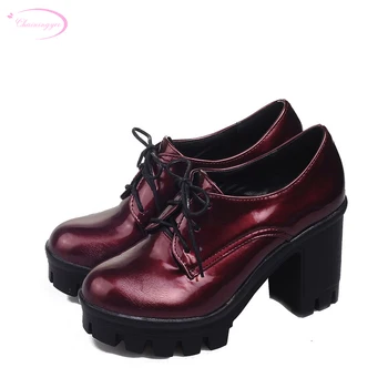 Chainingyee atpūtas stils ērti apaļu purngalu krāsas sūkņi modes mežģīnes-up platformas augstpapēžu kurpes sieviešu kurpes lielo izmēru 22~26.5 cm