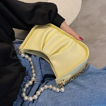 Cietie krāsas Pērle Tote soma Underarm soma ir 2021. Jaunu PU Ādas Sieviešu Dizainers Rokassomu, Skaista Dāma Plecu Messenger Bag Maku