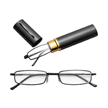CNYAJU Unisex Mini Portatīvo Metāla Rāmis Lasīšanas Brilles Ar Metāla Gadījumā, Karstā Slim Brilles Redzes Aprūpes Lasītājs Brilles