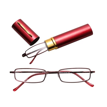 CNYAJU Unisex Mini Portatīvo Metāla Rāmis Lasīšanas Brilles Ar Metāla Gadījumā, Karstā Slim Brilles Redzes Aprūpes Lasītājs Brilles
