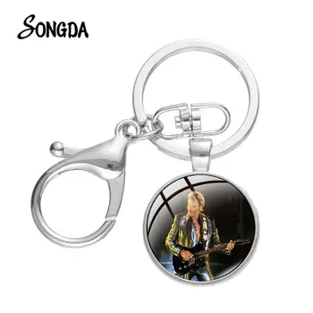Cool Johnny Hallyday Iespiesti Sakausējuma Keychain Spēlē Ģitāru Foto Tautas Rock Star Stikla Laiku Gem Atslēgu piekariņi Faniem Dāvanu