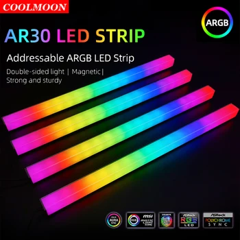 Coolmoon 30cm 5V 3Pin/Mazā 4Pin Double-sided RGB LED Strip Gaismas PC Gadījumā Datora korpusā Magnētiskā Krāsa Atmosfēru Lampas