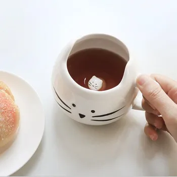 Creative Cat Krūze Kafijas Tases 3D White Black Gudrs Kaķis Apakšā Smieklīgi Piena Tējas Krūzes Brokastis Kausa Drinkware Jaunums Dāvanas Mazulis