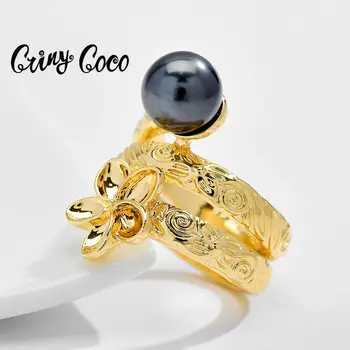 Cring Coco Zelta Gredzeni, Modes Sieviešu Havaju Plumeria Ziedu Rotas Jaunā Dizaina Pērle Pirksta Gredzenu Sievietēm, Kāzu svinības,