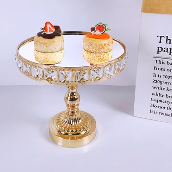 Crysta Zelta Kūka Plāksnes Stāvēt Akrila Spoguli Metāla Cupcake Ēdiens Puse Filmēšanas Aksesuārus Deserts Kāzu Renes Apdare Displejs