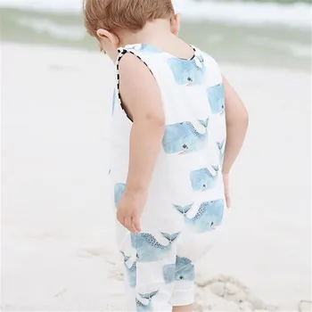 Cute Baby Vasaras Romper Dzīvnieku Vaļu Drukāt bez Piedurknēm Kokvilnas Baby Boy Meitene (Dungriņi) Jumpsuit par Neborn Bērnu