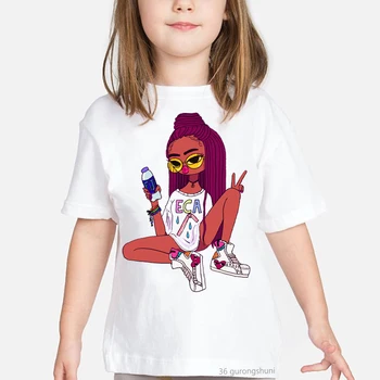 Cute Meitene Melnā Meitenīte Drukāt Vasaras Modes T-krekls Kawaii Bērniem Drēbes Grafiskais Krekls Meitenēm 2-12 Gadus Vecs Vasaras Clothin