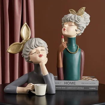 Cute raksturs sveķu meitene statuja Ziemeļvalstu dzīves telpu dekorēšana aksesuāri moderna istaba guļamistaba kafejnīca rotājumi