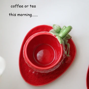 Cute Sarkans Zemeņu Keramikas Krūze Kafijas Tasi Ar Paplāti Piena Krūzes Tējas Tase