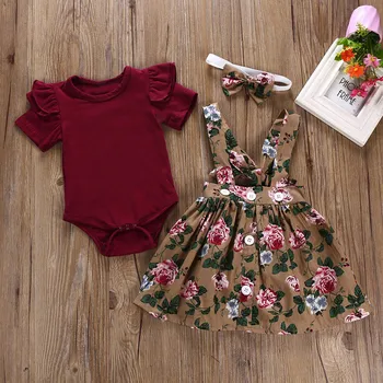 Cute Ziedu Romper 3pcs Bērnu, Meiteņu Apģērbs, Kombinezons Svārki +galvas+ Jumpsuit Romper Drēbes Tērpiem Roupa Infantil Apģērbi