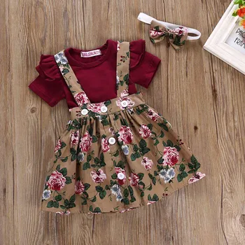 Cute Ziedu Romper 3pcs Bērnu, Meiteņu Apģērbs, Kombinezons Svārki +galvas+ Jumpsuit Romper Drēbes Tērpiem Roupa Infantil Apģērbi