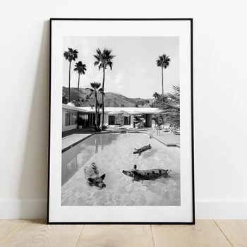 Cūkas baseins Drukāt Palm Springs Plakātu melnbaltās Fotogrāfijas Gadsimta Vidum Vintage Sienas, Attēlus viesistaba, Mājas Dekoru