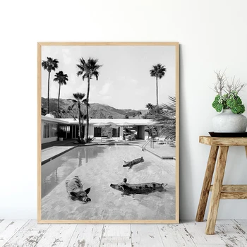 Cūkas baseins Drukāt Palm Springs Plakātu melnbaltās Fotogrāfijas Gadsimta Vidum Vintage Sienas, Attēlus viesistaba, Mājas Dekoru