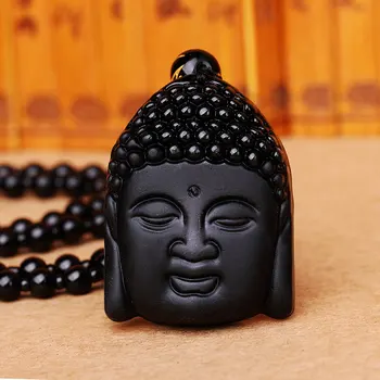 Dabas Black Obsidian 3D Cirsts Budas Labvēlīgs, Ķēdes Kulons Laimīgs Amuletu, Kaklarota, Kuloni, Sievietēm, Vīriešiem, Modes Rotaslietas