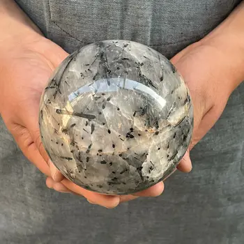 Dabas melnā turmalīna bumbu kvarca kristāla bumbu terapijas akmens