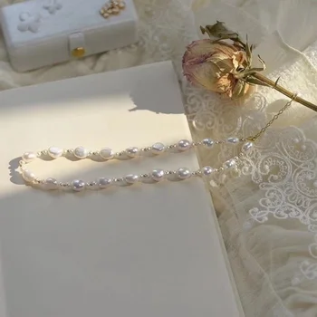 Dabas rotaslietas, baroks forma, balts krēmbalta krāsu īstu pērli žēlastību dāma sānslīdi kaklasaite, kaklarota, regulējams garums ar pagarinājumu dāvanu