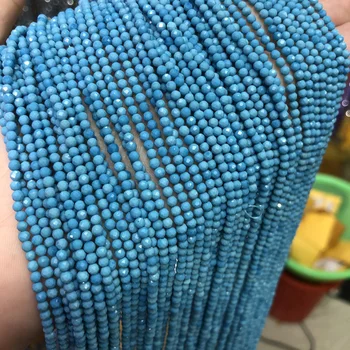 Dabas Zilā Turquoises Krelles Sadaļā Apaļa Akmens Zaudēt Krelles rotaslietas pieņemšanas DIY Kaklarota, Aproce Piederumi Izmērs 3mm