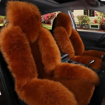 Dabīgas kažokādas Austrālijas aitādas automašīnu sēdekļu pārvalki universālo izmēru Ziemas, Silta Kažokādas Sēdekļa Vāku Auto Interjera Aksesuāri