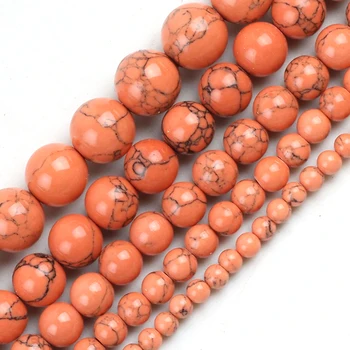 Dabīgā Akmens Apelsīnu Howlite Turquoises krellītēm Kārtas Zaudēt Krelles Rotaslietas DIY Pieņemšanas Piekariņi, Aproce 15