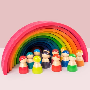 Dabīgā Koka Mini Varavīksnes Bloķēt Bērnu Ligzdošanas Paaugstināma Bļodas Arku Kombinācija Montessori Rotaļlietas Bērniem Radošās Izglītības Ķieģeļu