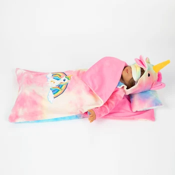 D&B Gudrs Unicorn Lelle Drēbes Pidžamu guļammaisi, Spilveni Acu Maskas 7-Komplekti 18 Collu 43cm Jauns Bērnu Lelles Apģērba