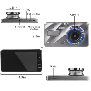 Dash Cam Dubultā Objektīva Auto Video Reģistrators ar HD 1080P Auto DVR IPS skārienjutīgais Ekrāns, DVR Kamera, G-Sensors, Parkošanās Monitors Auto Dashcam
