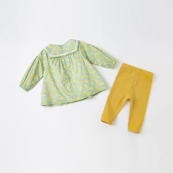 DBM17176 dave bella pavasarī baby meitenes cute ziedu drukāt apģērbu komplekti bērnu modes garām piedurknēm komplekti bērniem 2 gab uzvalks