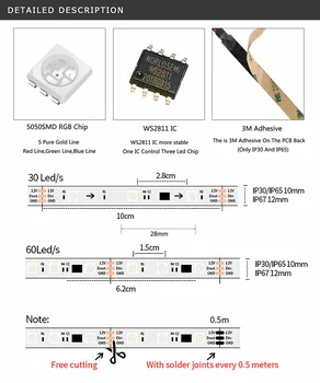 DC12V WS2811 LED Pikseļi Programmējams Strip Gaismas 30/60 led/m,WS2811IC 5050 RGB SMD Balta/Melna PCB LED Strip Gaismas