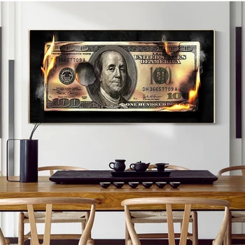 Dedzināšana Dolāru Mūsdienīgu Mākslas Audekls Gleznošanai Iedvesmo Plakāti Un Izdrukas Radošo 100 Dolāru Attēlu Dzīvojamās Istabas Sienas Dekors