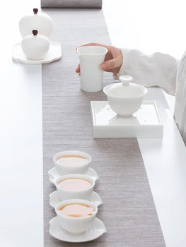 Dehua balta porcelāna tējas set home (sākuma vienkārši mūsdienu aitu tauki jade segtu tasi tējas tase Kung Fu Japāņu stila mazo komplektu tējas komplekti
